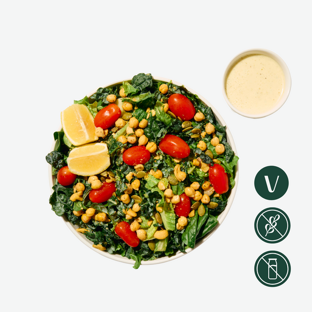 Kale Caesar Salad with Roasted Chickpeas