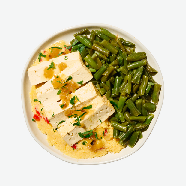 Seared Tofu with Roasted Red Pepper Polenta