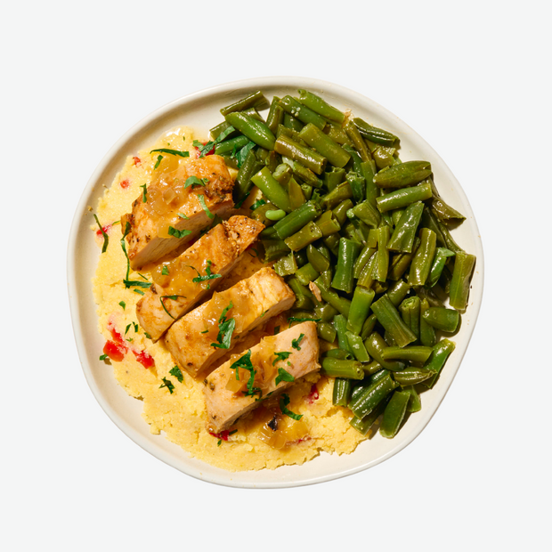 Roasted Chicken with Roasted Red Pepper Polenta